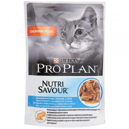 Корм влажный ProPlan Nutri Savour для взрослых кошек с чувствительной кожей с треской в соусе 85г