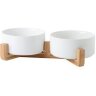 Двойная керамическая миска на деревянной подставке для кошек и собак, Musyapets