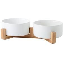 Двойная керамическая миска на деревянной подставке для кошек и собак, Musyapets