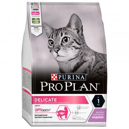 Корм сухой Purina Pro Plan для кошек с чувствительным пищеварением и привередливых к еде с индейкой 3кг