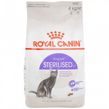 Корм для кошек Royal Canin Sterelised 37 живущих в помещении склонных к полноте в возрасте от 1-го года, 4кг