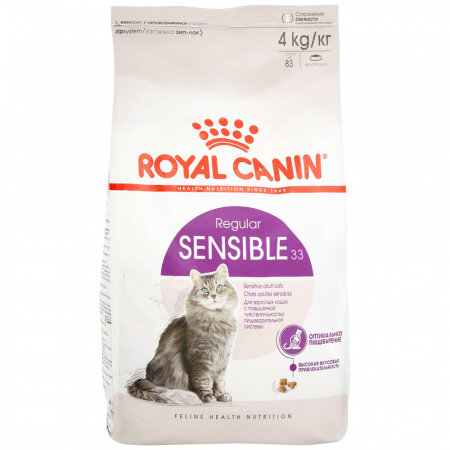 Корм для кошек Royal Canin Sensible 33 с чувствительным пищеварением, привередливых в еде, в возрасте 1-10 лет 4кг