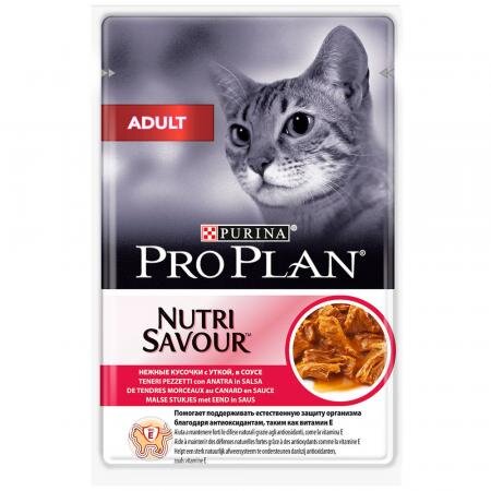 Корм влажный ProPlan Nutri Savour для взрослых кошек с уткой в соусе 85г
