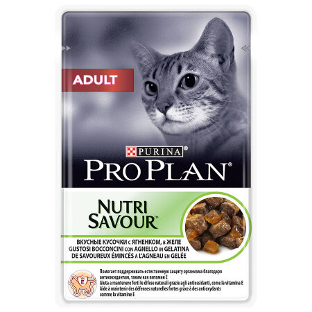 Корм для взрослых кошек ProPlan консервированный кусочки в желе ягненок 85г